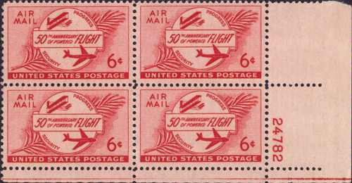1953 6¢ Air Post - Powered Flight Mint Plate Block