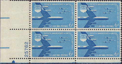 1957 6¢ Air Post - Air Force Mint Plate Block