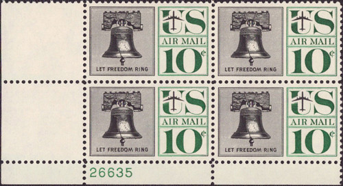 1960 10¢ Air Post - Liberty Bell Mint Plate Block