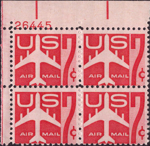 1960 7¢ Air Post - Jet Airliner Silhouette Mint Plate Block