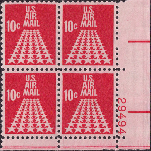 1968 10¢ Air Post - 50-Star Mint Plate Block