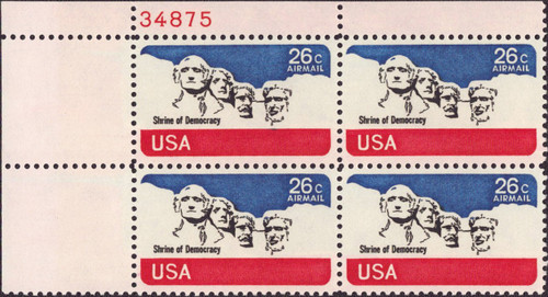 1974 26¢ Air Post - Mt. Rushmore Mint Plate Block