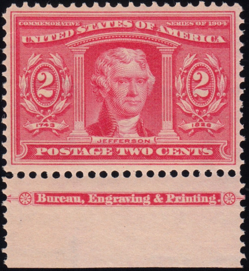 1904 2¢ Jefferson - Louisiana Purchase, VF Never Hinged, Engraver Imprint  Single