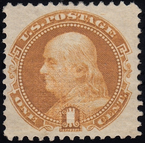 1869 1¢ Franklin Pictorial, Certificate - Grade 75, FVF Original Gum