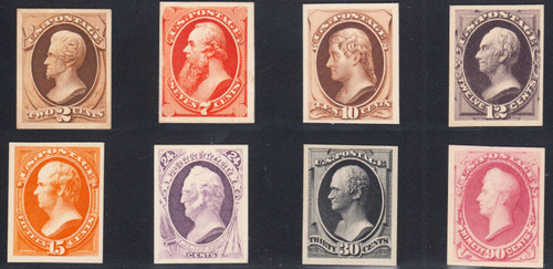 1873 2¢-90¢ Bank Note Color Plate Proofs on Cards - Short Set, 157/66P4