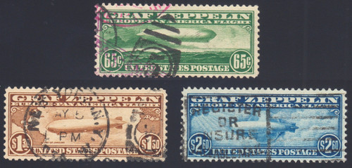 1930 65¢-$2.60 Graf Zeppelin Set, FVF Used, US #C13-C15