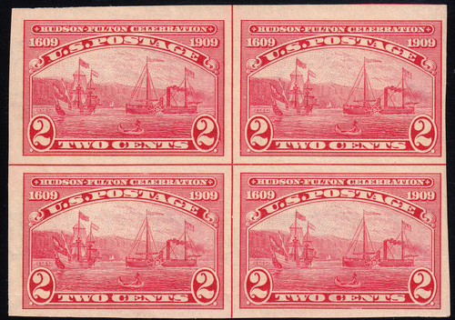 1909 2¢ Hudson-Fulton Issue - Imperf, Mint  Center Line Block of Four, US #373