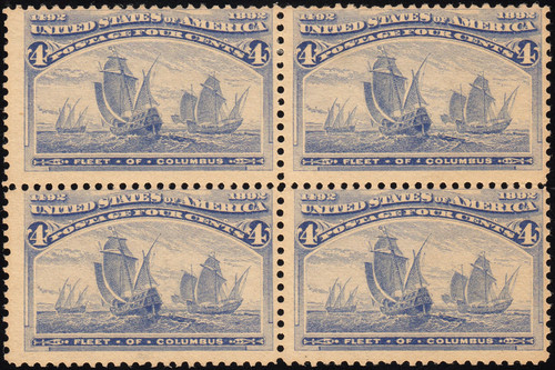 1893 4¢ Columbian - Block of 4, Fine Original Gum