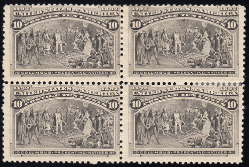 1893 10¢ Columbian - Block of 4, Fine Original Gum