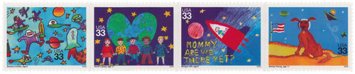 2000 33¢ Stampin' The Future - 4 Varieties, Attached Mint Strip of 4