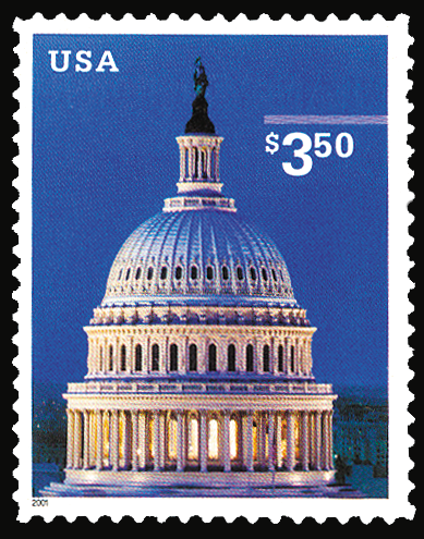 2001 $3.50 Priority Mail - Capitol Dome Self Adhesive Mint Single