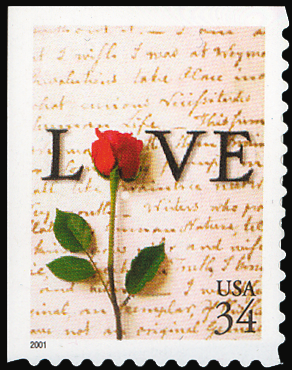 2001 34¢ LOVE - Die Cut 11¼ Self-Adhesive Mint Booklet Single