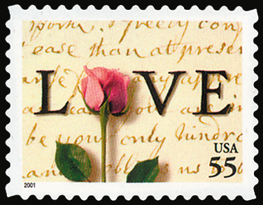 2001 55¢ LOVE - Die Cut 11¼ Self-Adhesive Mint Single