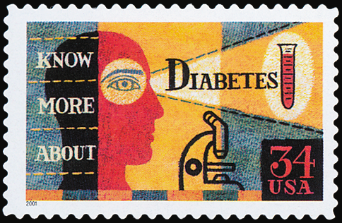 2001 34¢ Diabetes Awareness Self-Adhesive Mint Single