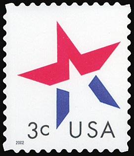2002 3¢ Lithographed Star (Year at Lower Left) Self-Adhesive Mint Single