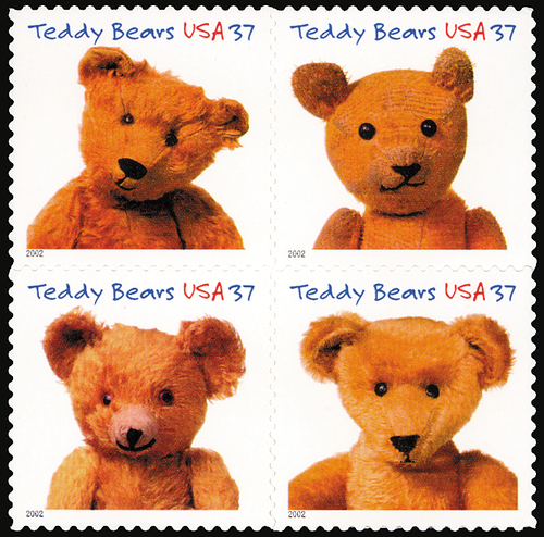 2002 37¢ American Treasures - Teddy Bears Self-Adhesive Mint Block of 4