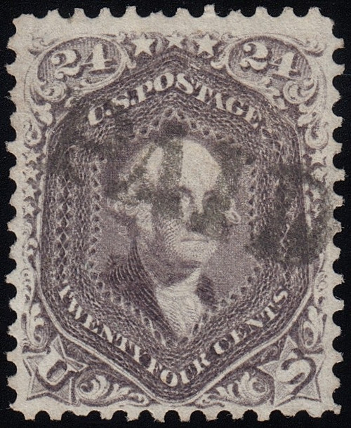 1862 24¢ Washington, Red Lilac, FVF Used PAID Cancel, US #70