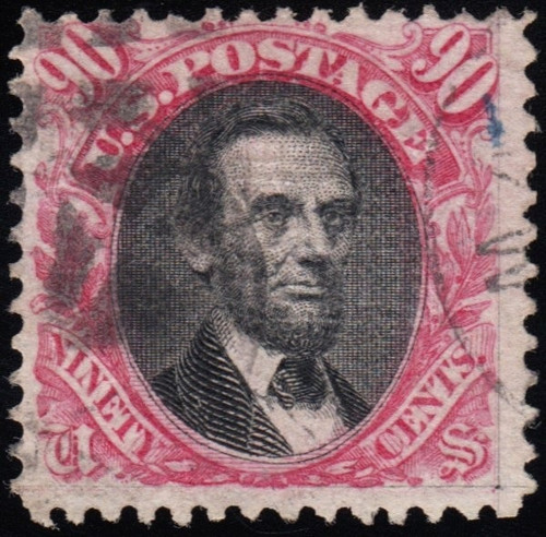 1869 90¢ Lincoln Pictorial, Certificate -Grade F 80 Used, US #122