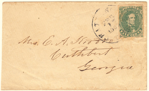 Confederate States #1, VF Used on Cover - 1862 CHATTANOOGA, TEN Cancel