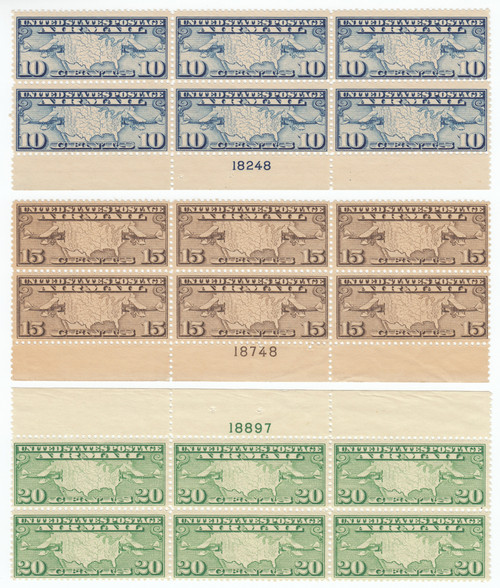 1926-27 Air Post Map & Planes, Mint Plate Block Set