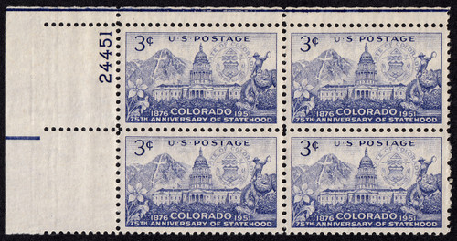 1951 3¢ Colorado Statehood Plate Block