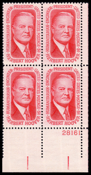 1965 5¢ Herbert Hoover Plate Block