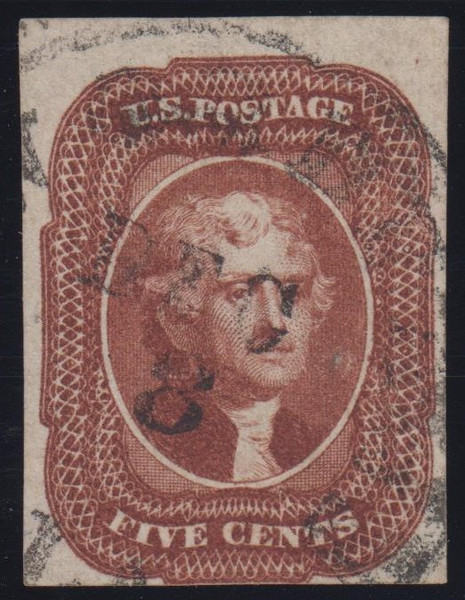 1856 5c Jefferson, Type I Fine Used Cert.