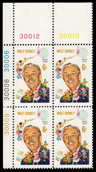 1968 6¢ Walt Disney Plate Block