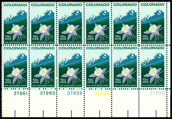 1977 13¢ Colorado Statehood Plate Block