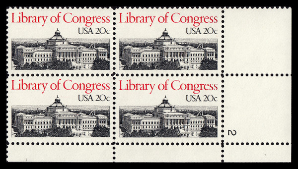 1982 20¢ Library of Congress Plate Block