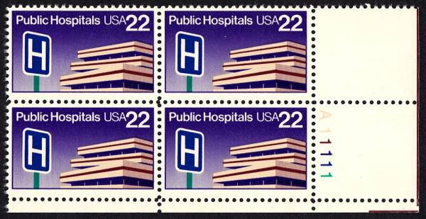 1986 22¢ Public Hospitals Plate Block