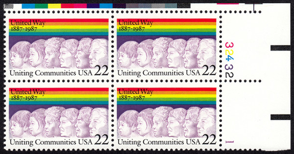 1987 22¢ United Way Plate Block