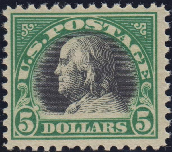 1918 $5 Franklin Deep Green & Black, Mint Never Hinged