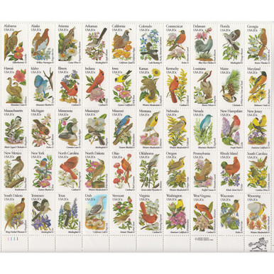アメリカ合衆国の切手　state birds and flower 1982 20¢ State Birds & Flowers Mint Sheet of 50
