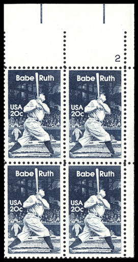 1983 20¢ Babe Ruth Plate Block