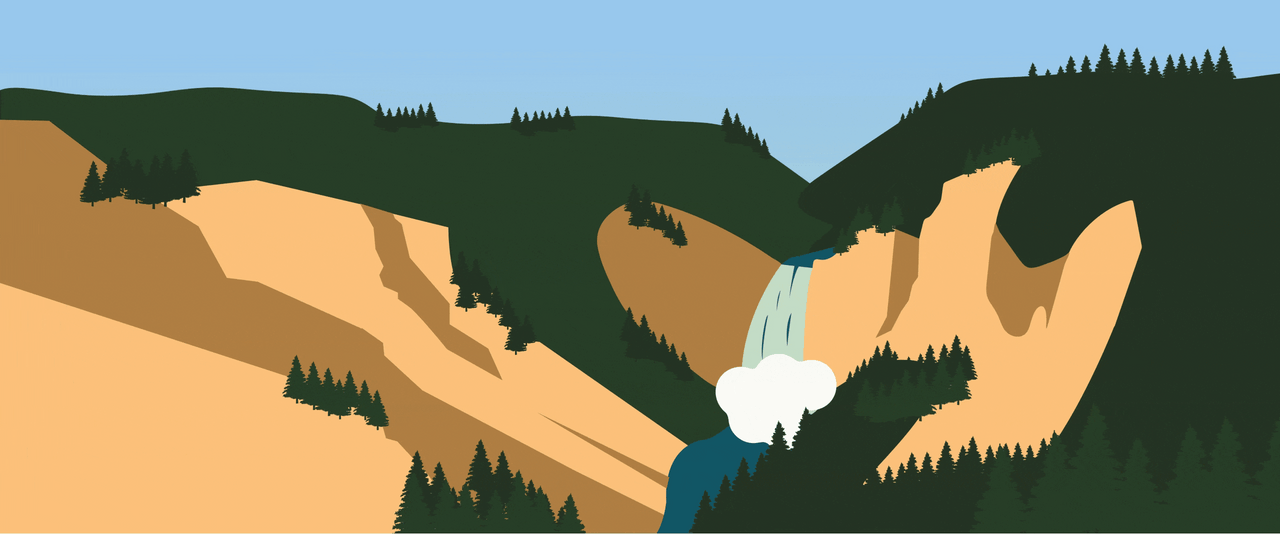 illustration of sun rising over the mountains in Yellowstone National Park