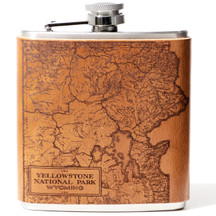 Yellowstone Map Leather Flask Front