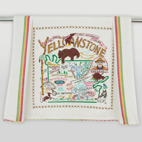 Dish Towel Embroidered Yellowstone Map