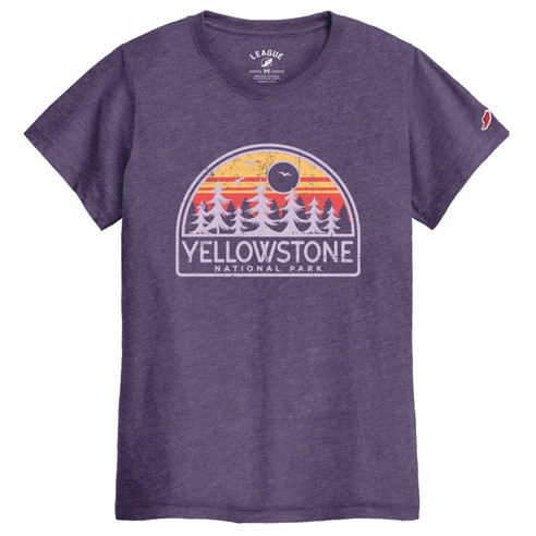 Women's V-Neck Tee Yellowstone Trees With Sunset Purple