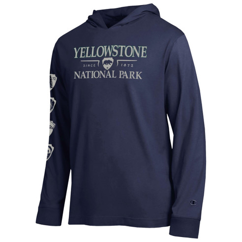 Champion Yellowstone Bear Badge Sleeve Hoodie Tee Navy