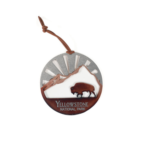 Bison With Mountains Metal Ornament (1)