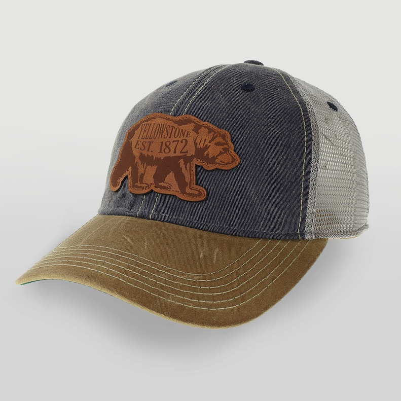 HAT YELLOWSTONE BEAR LEATHER PATCH NAVY/TAN