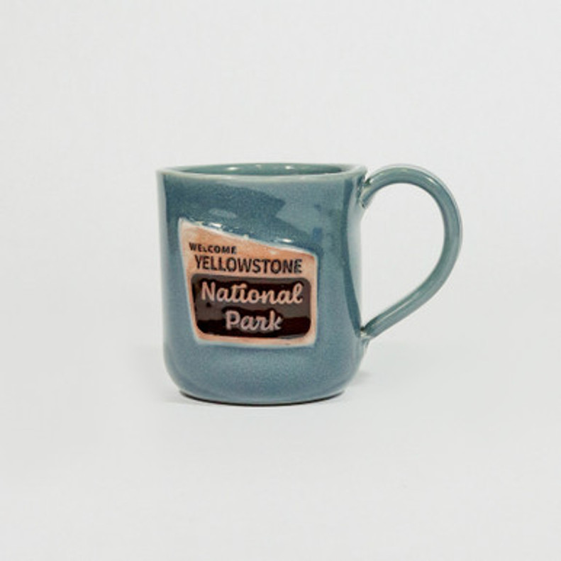 YELLOWSTONE PARK SIGN POTTERY MUG THUNDER GREEN