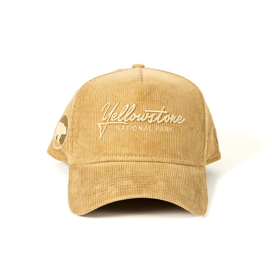 Yellowstone Park Corduroy Cap With Bear Graphic- Cream Embroidered Hats & Caps — Wildlife, Destination & Pet Breeds  main image 4