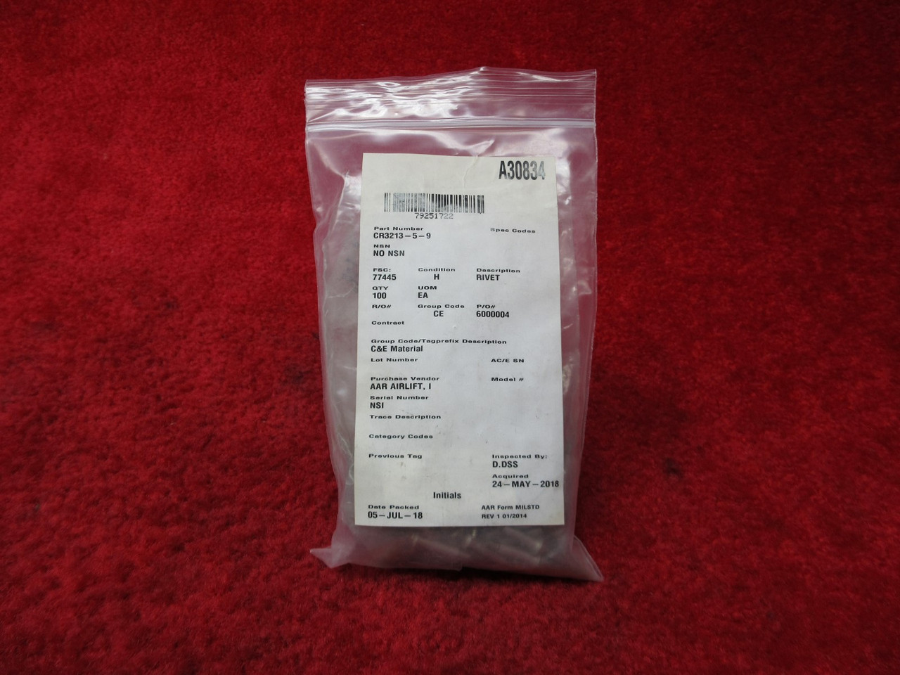 Cherry Aerospace Cherrymax Blind Rivets PN CR3213-5-09