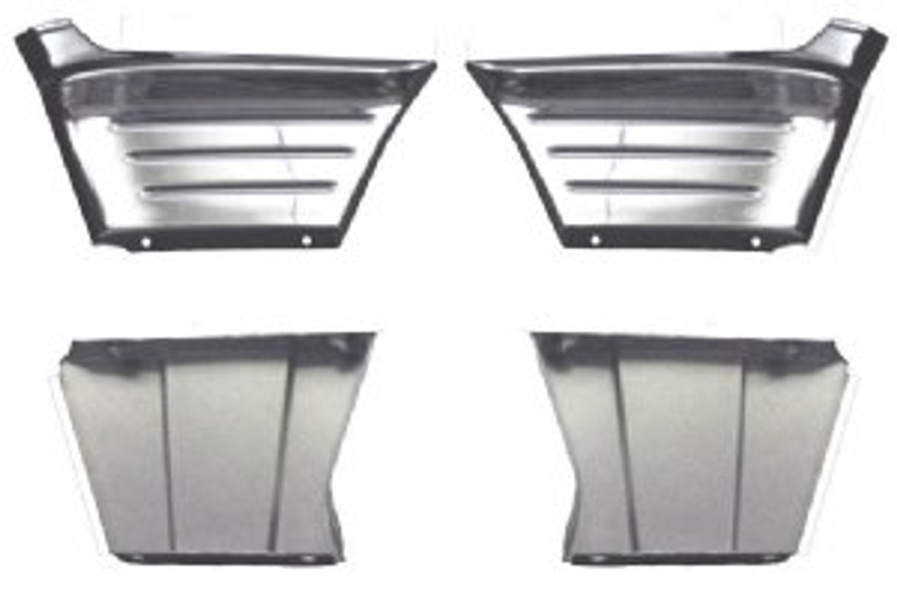 1956 CHEVY CHROME FRONT FENDER OUTER RIBBED EXTENSIONS WITH BACKING PLATES (4 piece set)