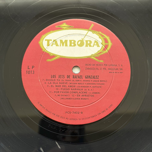 Los Jet's De Rafael Gonzalez - Tambora – LP 1013 - Vinyl LP Record - NO Sleeve