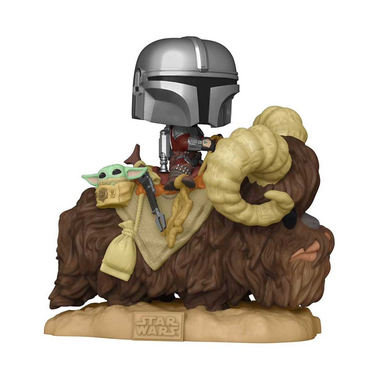 Star Wars The Mandalorian Mando on Bantha with Child in Bag Deluxe