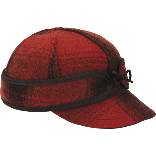 The Lil' Kromer cap in red/black plaid side view. The Lil' Kromer cap in red/black plaid side view.