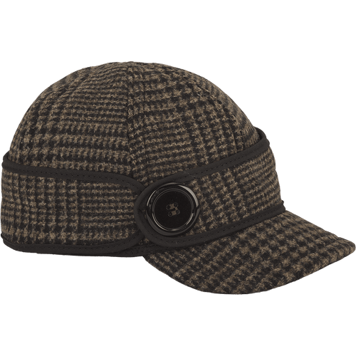 The Button Up Cap winter cap with a pulldown earband that secures to the side with a large button. The Button Up Cap winter cap with a pulldown earband that secures to the side with a large button.